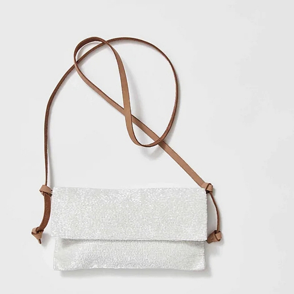 Free People Exclusive Limted Emblished Beaded Crossbody Bag/purse In Ivory NWT$